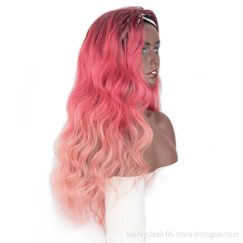 Different hair styles in pink super long straight deep body wave braid ombre color Wigs synthetic hair headband wig for woman